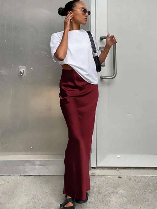 Elegant Satin Black Trumpet Skirts Fashion Slim High Waist Skirts