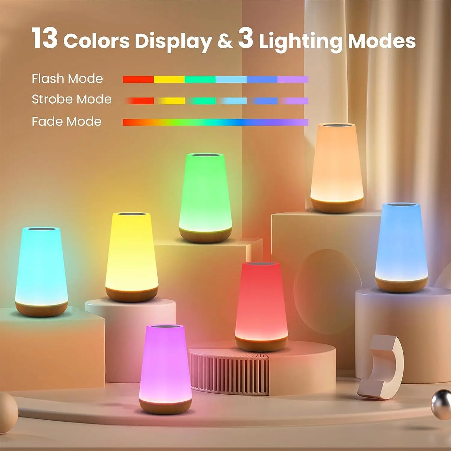 Table Lamp Bedside Lamp For Bedroom 13 Color Changing Touch Night