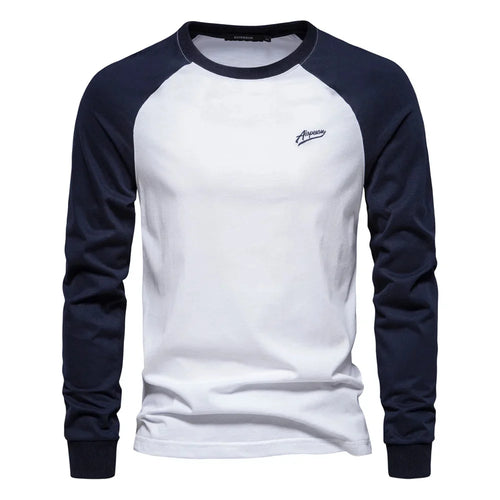 AIOPESON Men's T-shirts 100% Cotton Long Sleeve O-neck Pactwork Casual