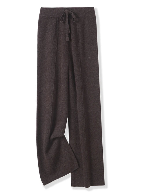 Women 100% Merino Wool Knitted Wide Leg Pants Autumn Winter Basic Soft