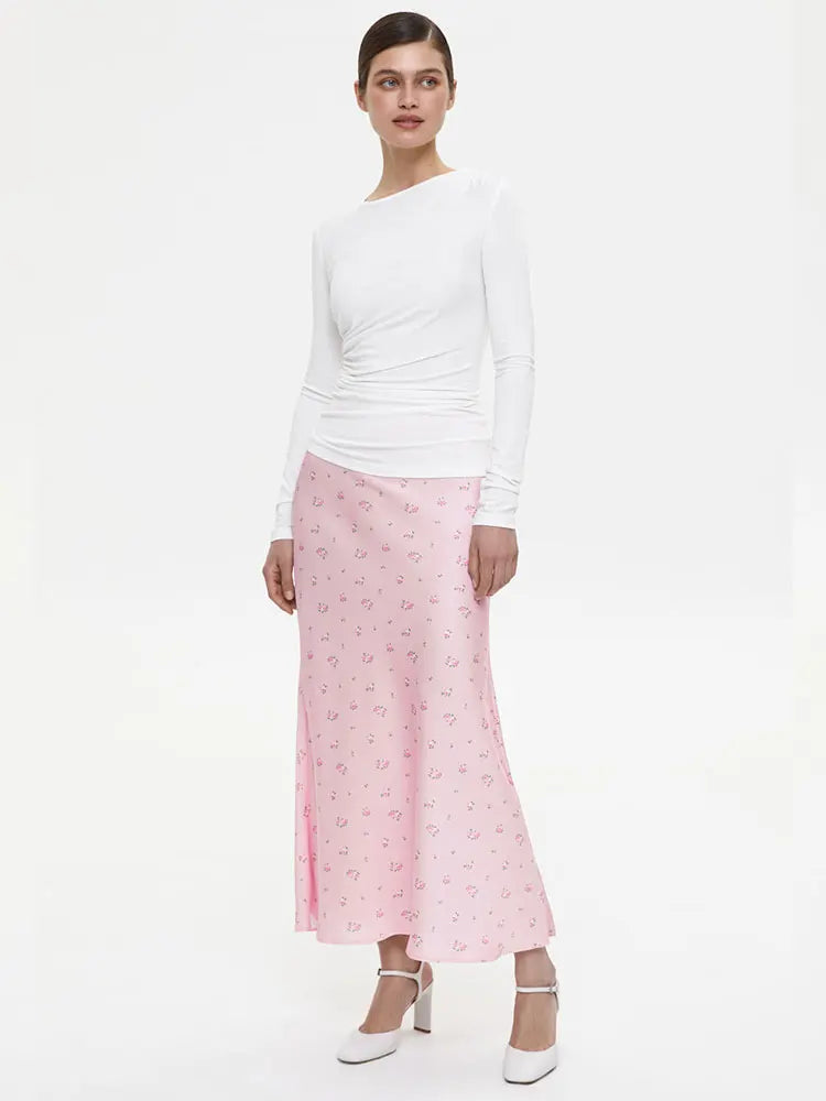 Tossy Summer Printed Fashion Long Skirt For Women High Waist Contrast