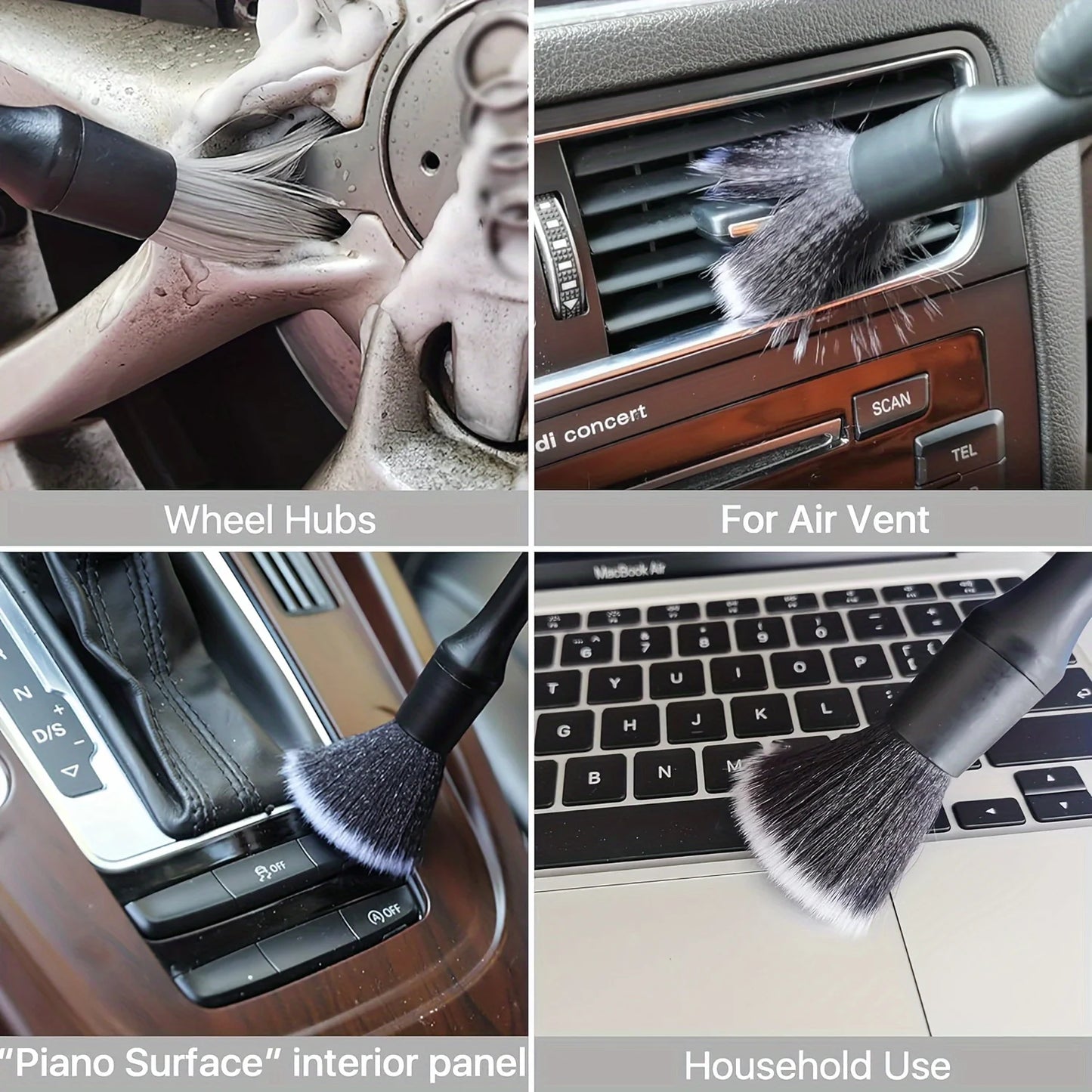3PCS Automotive Interior Detail Brush Set Soft Synthetic Wool