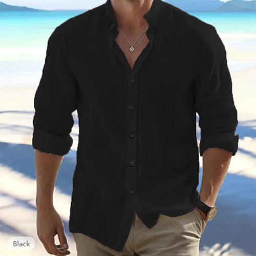Cotton Linen Hot Sale Men's Long-Sleeved Shirts Summer Solid Color