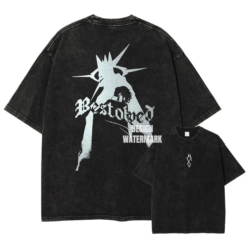 Anime S-Solo L-Leveling Shirts Vintage Washed Sung Jin-Woo T-shirt