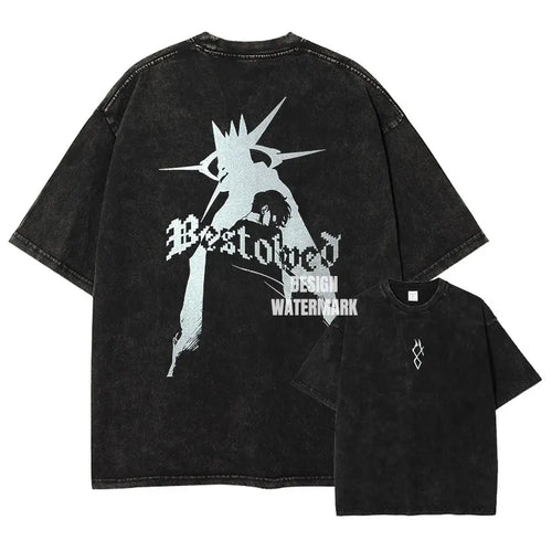 Anime S-Solo L-Leveling Shirts Vintage Washed Sung Jin-Woo T-shirt