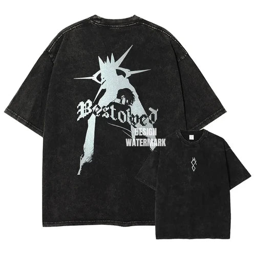 Anime S-Solo L-Leveling Shirts Vintage Washed Sung Jin-Woo T-shirt