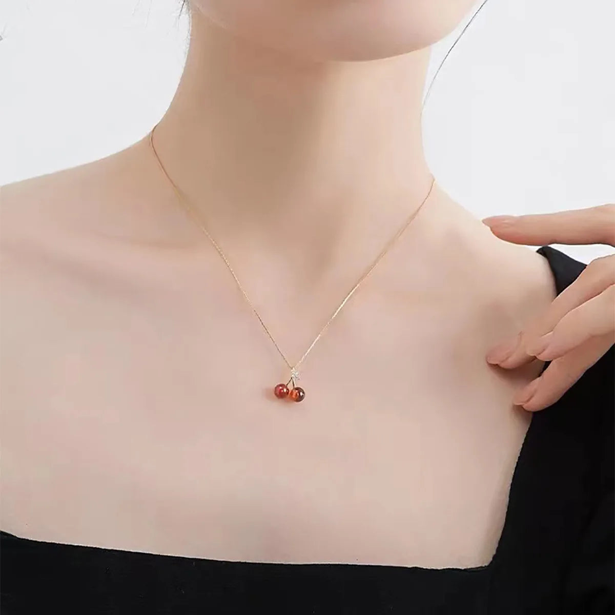 Little Wine Red Cherry Pendant Necklaces For Women Fashion Personality