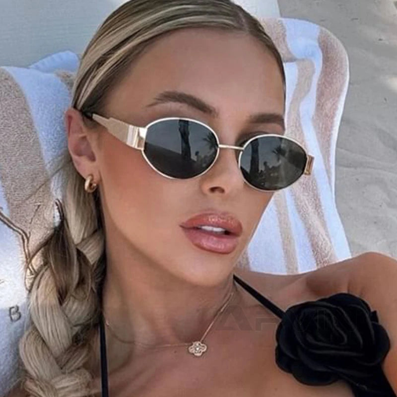 Fashion Oval Sunglasses Women Retro Trend Outdoor Metal Sun Glasses