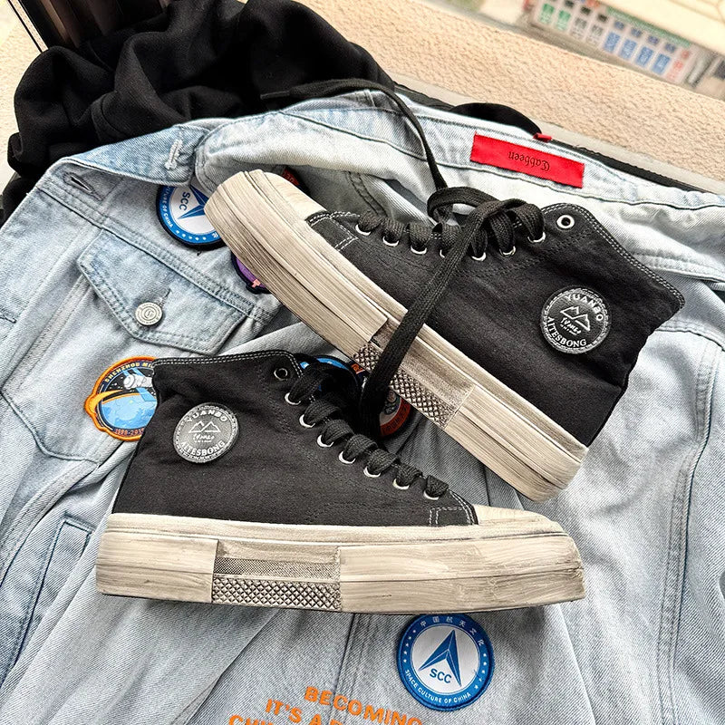 New Vintage Canvas Shoes Man High Top Platform Skateboard Shoes Men