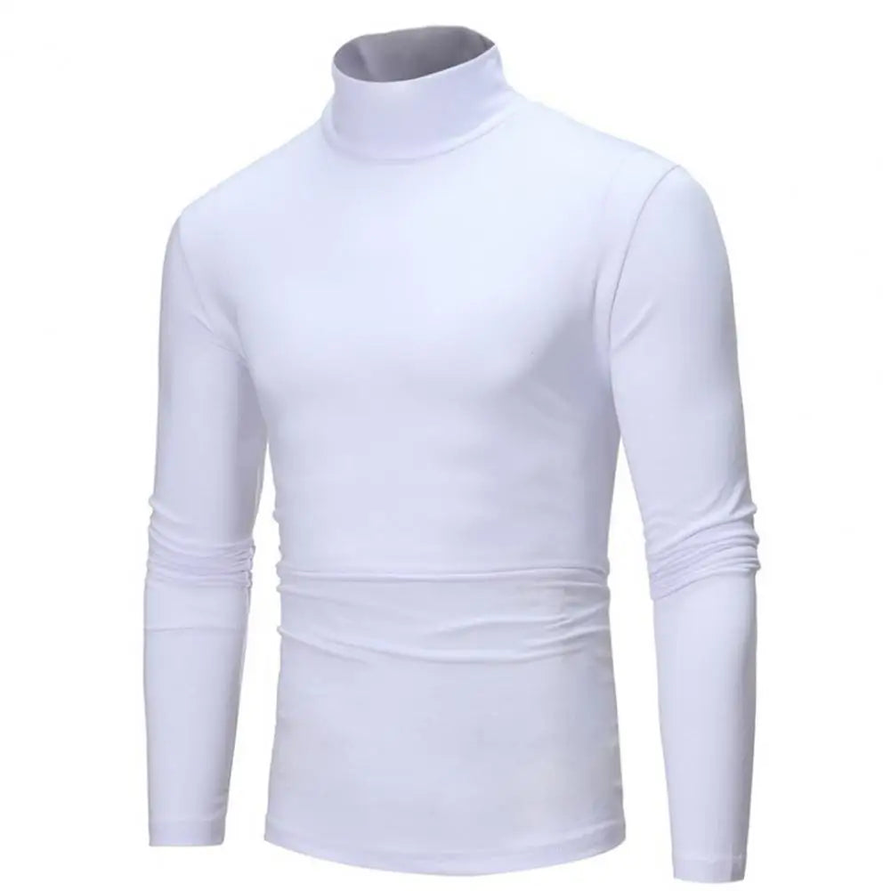 2021 New Men's Solid Color Turtleneck T Shirts Male Slim Fit Long