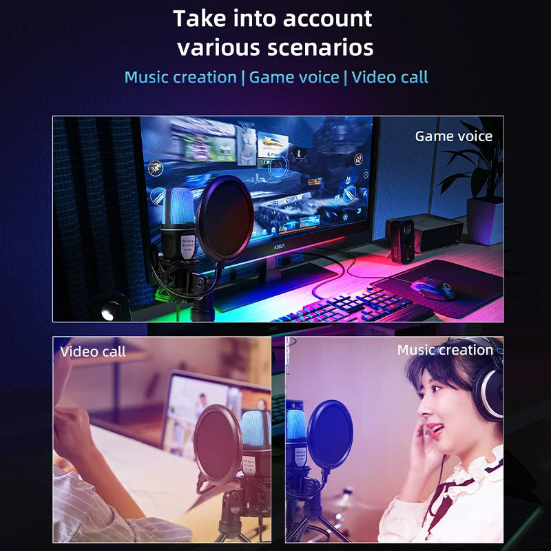 SF666R USB Microphone RGB Microfone Condensador Wire Gaming Mic for