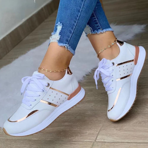 New Women Sneakers Platform Shoes Leather Patchwork Casual Sport Shoes