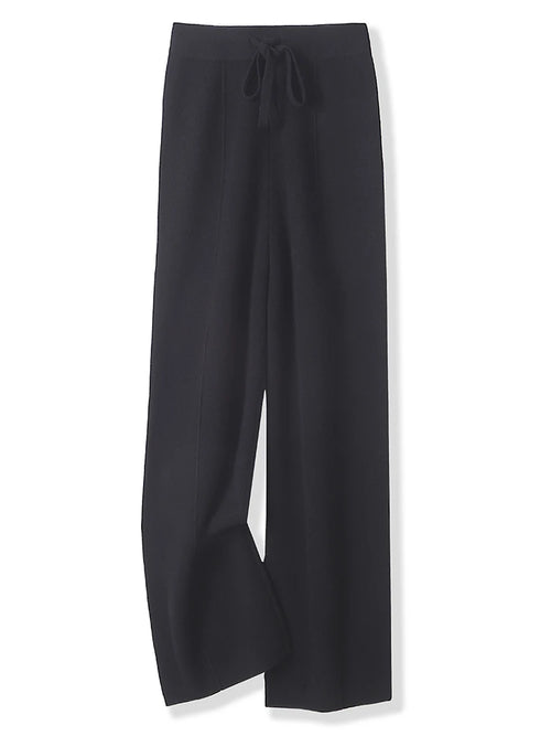 Women 100% Merino Wool Knitted Wide Leg Pants Autumn Winter Basic Soft