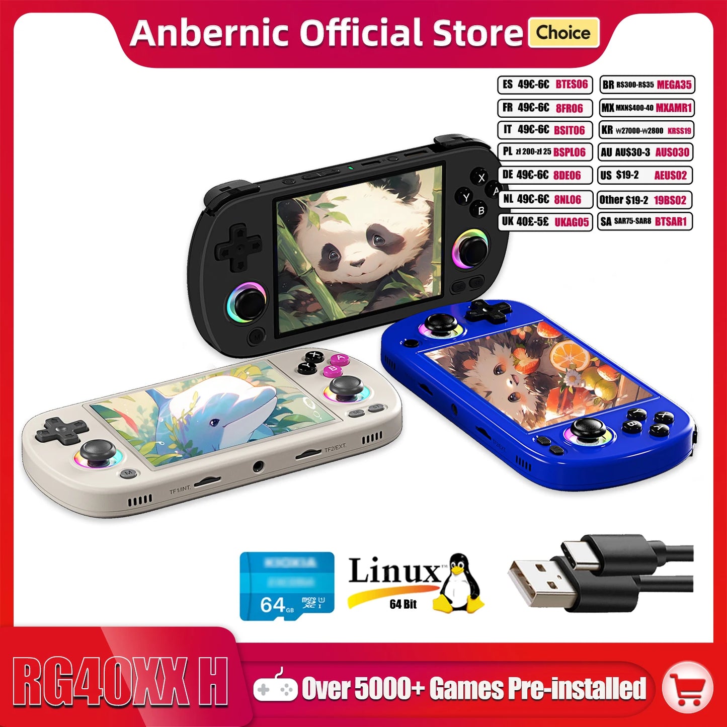 ANBERNIC RG40XX H Handheld Game Console 4.0-in 640*480 IPS Screen