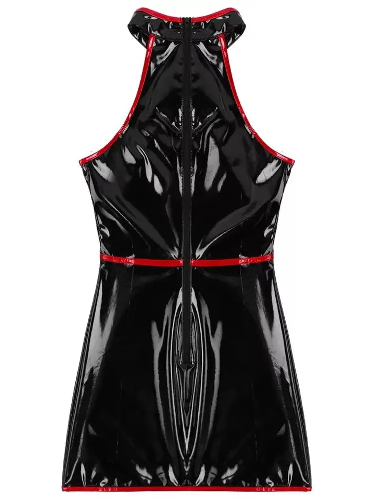 S-4XL Sleeveless Shiny Faux PU Leather Dress Wet Look PVC Dresses