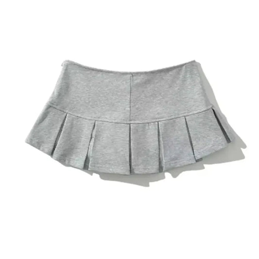 Mooyufon Fabric Y2K Mini Skirt Women Low Waist Wide Pleat Light Grey
