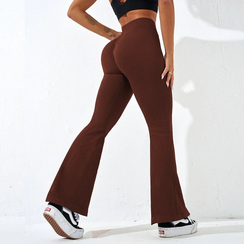 Ribbed High Waist Flare Leggings Women’s Slim Fit Pant Wide-leg Yoga