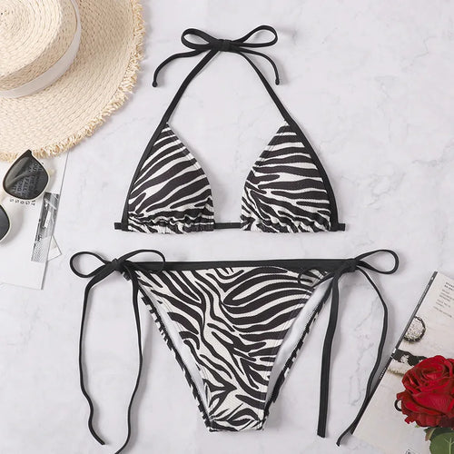 Sexy Rear Tie Fastening Bikini Set Summer Swimsuit S-XL Two Piece