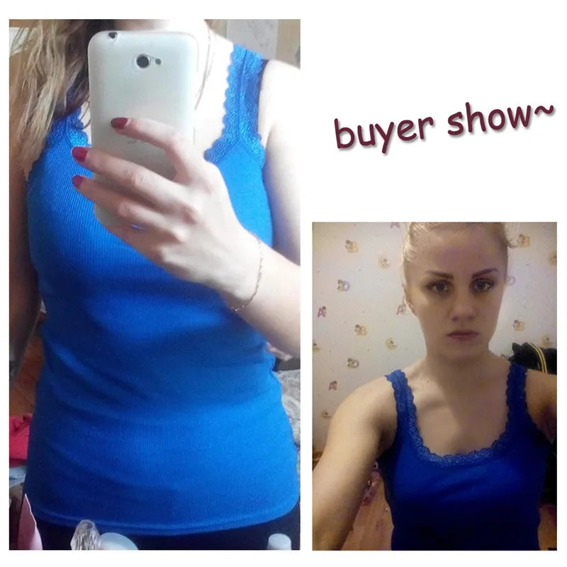 Black Tops Summer Sleeveless Women Tank Top With Lace Top Red Inside