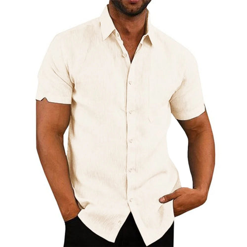 Cotton Linen Hot Sale Men's Short-Sleeved Shirts Summer Solid Color