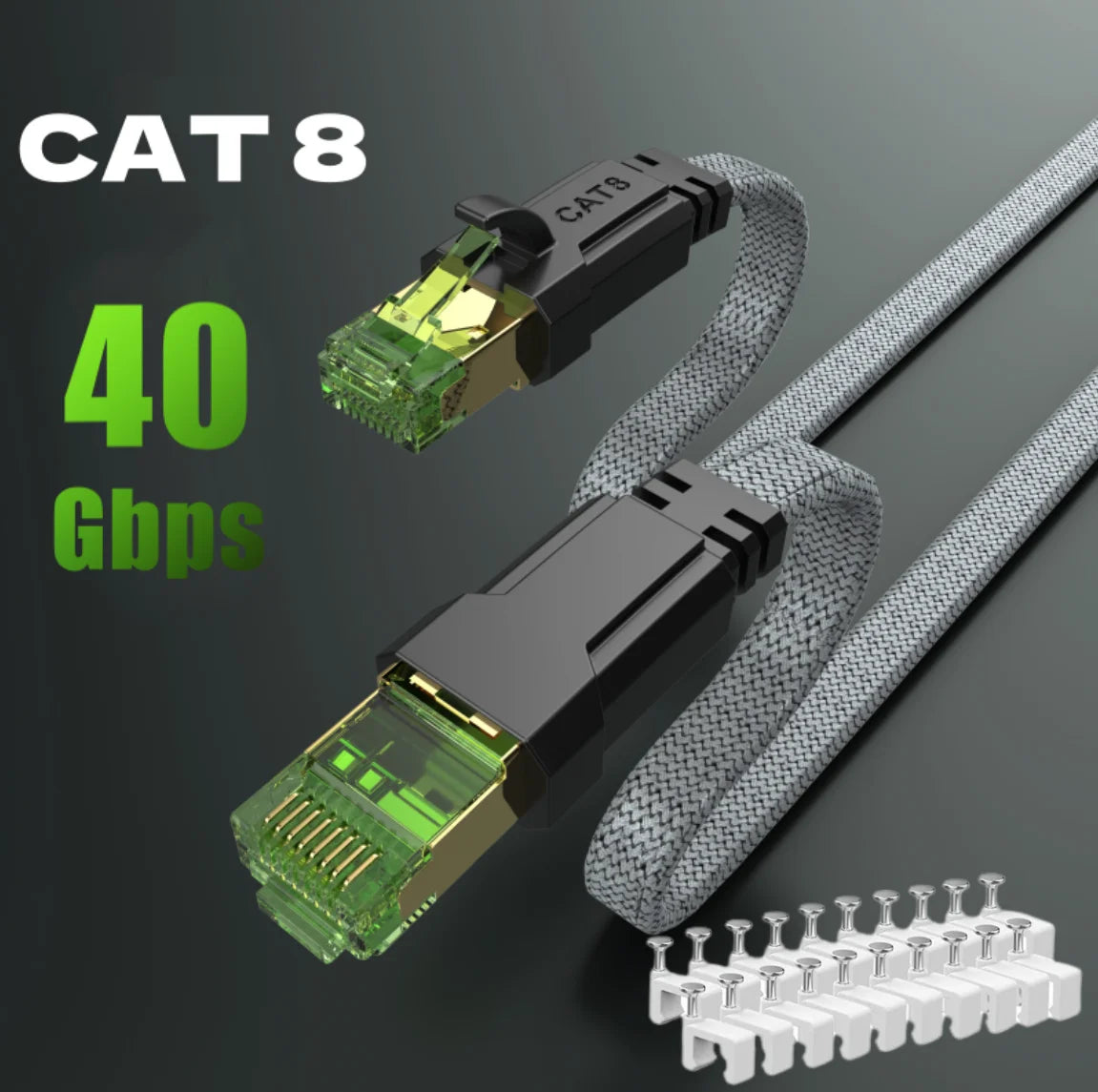 MIZIQIER long CAT 8 Flat Network Internet Cable 40Gbps SFTP RJ45 LAN