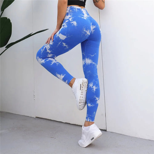 QK S-L Women Dye Seamless Yoga Pants High Waist Leggings Scrunch Gym