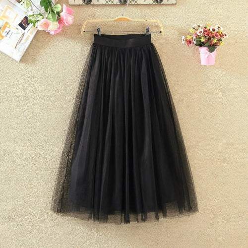 Vintage Tulle Skirt Women Streetwear Elastic High Waist Mesh Pleated