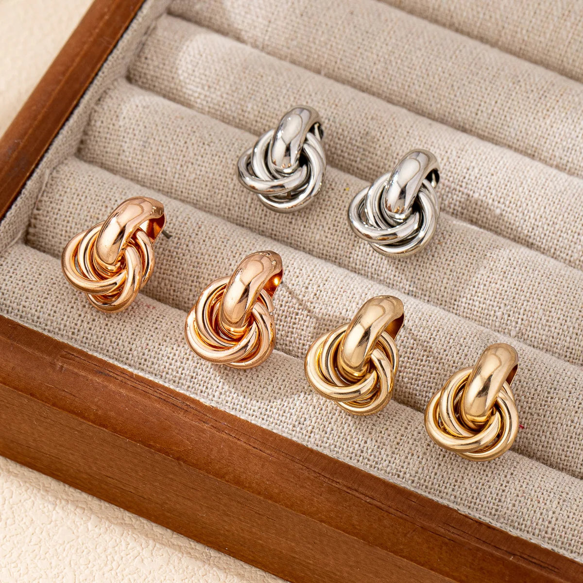 Fashion Round Double Ring Metal Stud Earrings For Women Men Gold