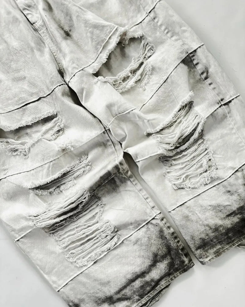 European and American vintage washed ripped jeans Men Y2k pants Street