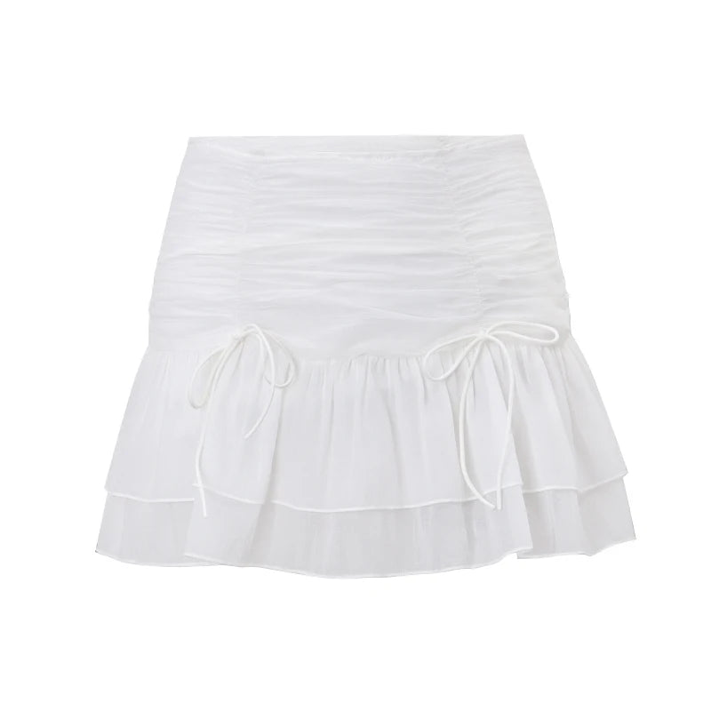 WhereMery Sexy Solid Women Skirt Perspective Pleated Mini Skirts Waist