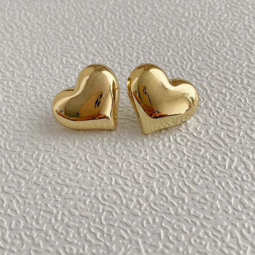Minimalist Silver Color Smooth LOVE Heart Stud Earrings for Women
