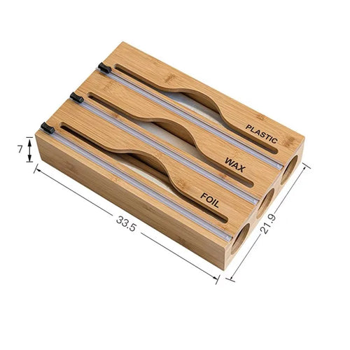 1pcs Refillable Bamboo Cling Film Box Cutter Food Wrap Dispenser
