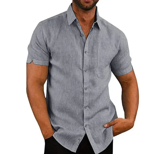 Summer Cotton Linen Shirts for Men Casual Short Sleeved Shirts Blouses