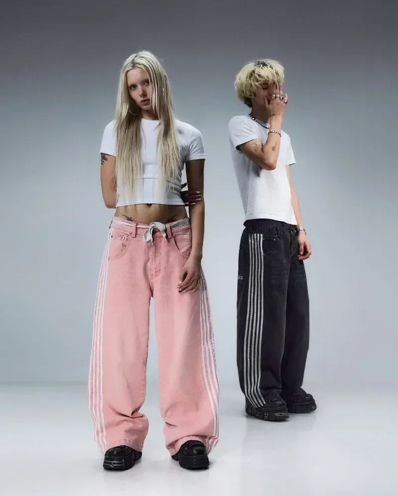 Y2K Baggy Jeans Harajuku vintage Striped Embroidered high quality
