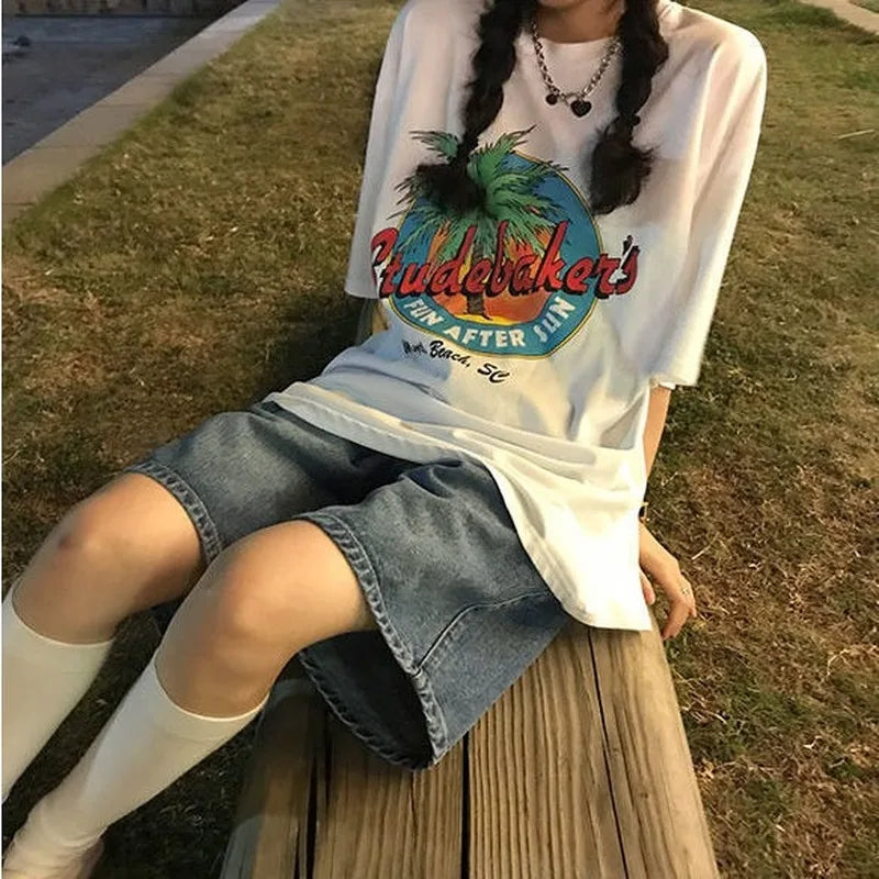 S-4XL Shorts Women Retro High Waist Zipper New Arrival Loose Denim