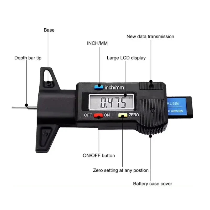 LCD tire tread gauge Automotive tire 0-25mm measuring tool Caliper