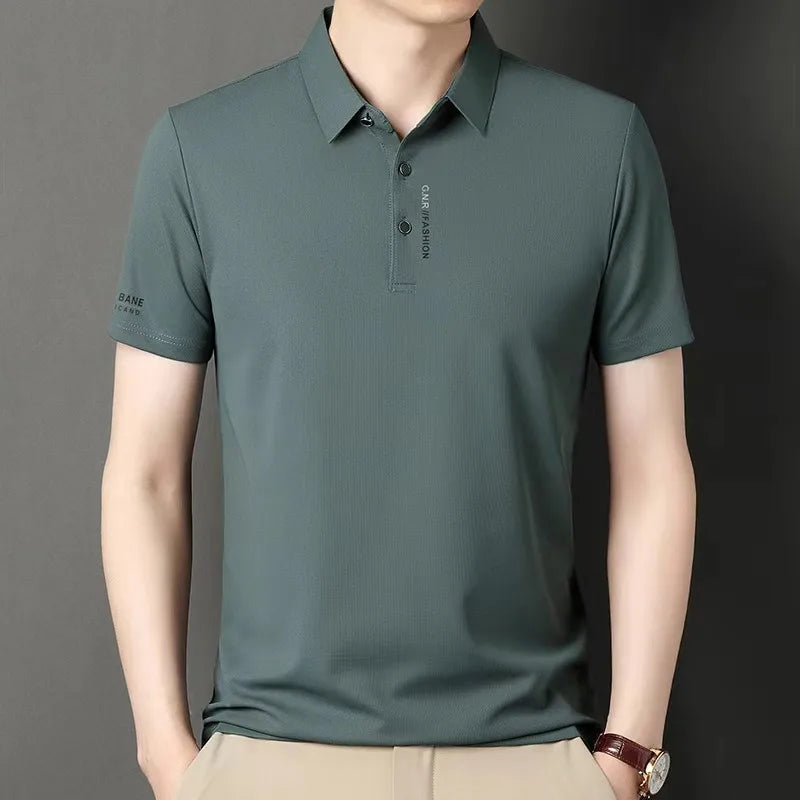 2025 Men's Short Sleeve Solid Color Polo Shirt Breathable Comfortable