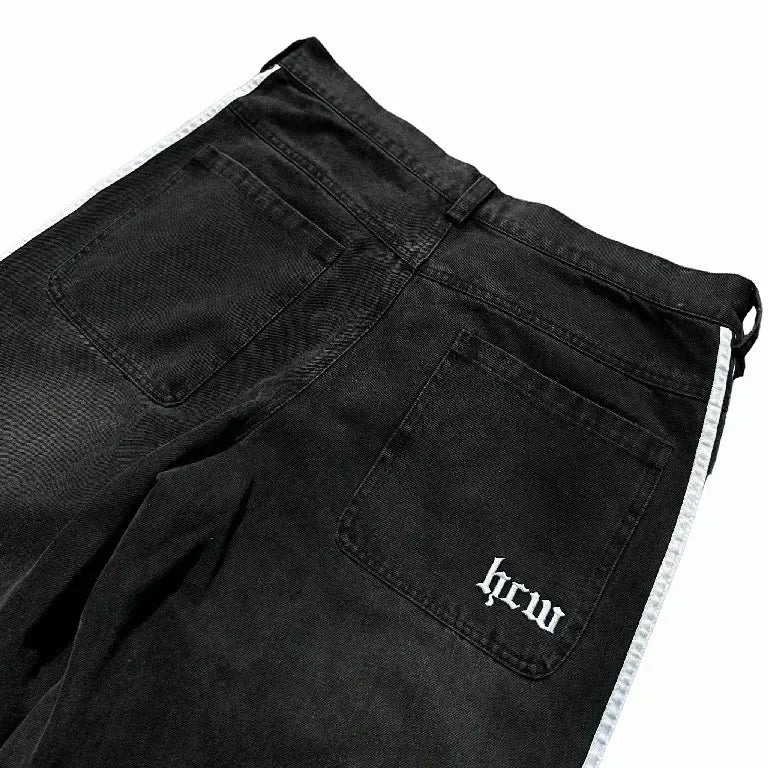 Harajuku Retro Hip Hop Mens Jeans Y2k Black Striped Baggy Jeans Gothic