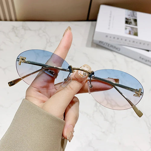 Elegant Diamond Oval Sunglasses Male Letter "F" Rimless Sunglasses