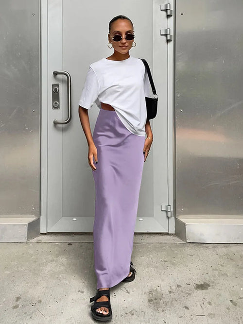 Elegant Satin Black Trumpet Skirts Fashion Slim High Waist Skirts