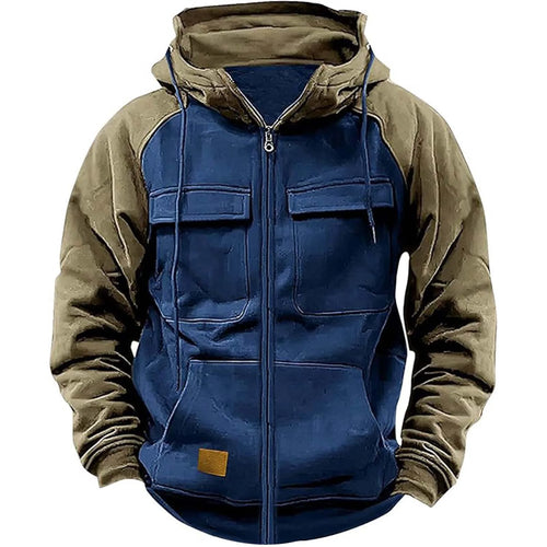 Autumn Winter Hoodies Men Zipper Patchwork Warm Fleece Sweatshirts
