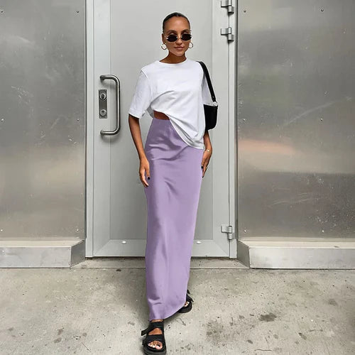 Elegant Satin Black Trumpet Skirts Fashion Slim High Waist Skirts