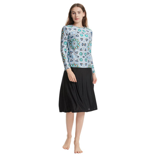 Elegant Islamic Women Swimsuits Long Sleeved Bodysuits+skirt+hat 3pcs