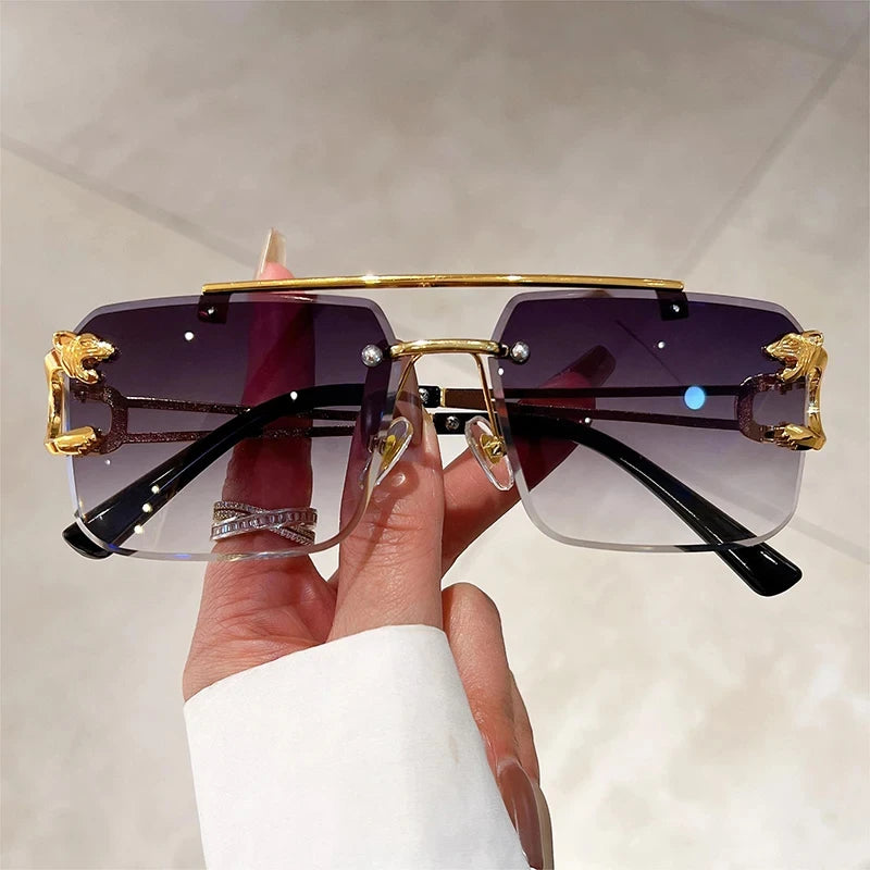 1pcs Retro Frameless MEN'S AND WOMEN'S Sunglasses, Fashionable, Nickel