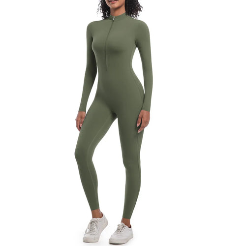 S-XL 2025 Nylon Zipper Long Sleeve Yoga Set Women One Piece Jumpsuit