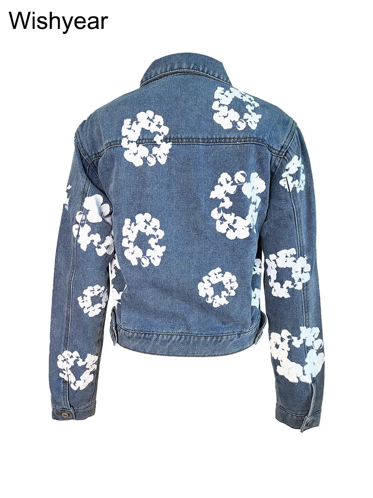 Women‘s Fashion Turn Down Collar Long Sleeve Single Breated Jeans Coat