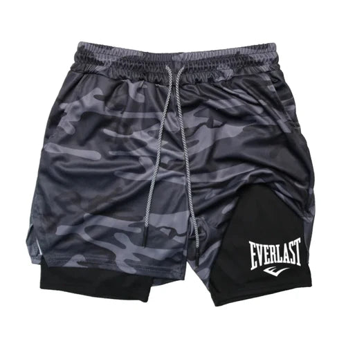 Men's compression gym shorts, EVERLAST printed sports pants, double