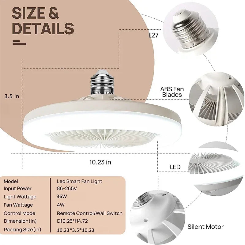 Smart 3-in-1 Ceiling Fan with Remote Control Lighting Lamp E27
