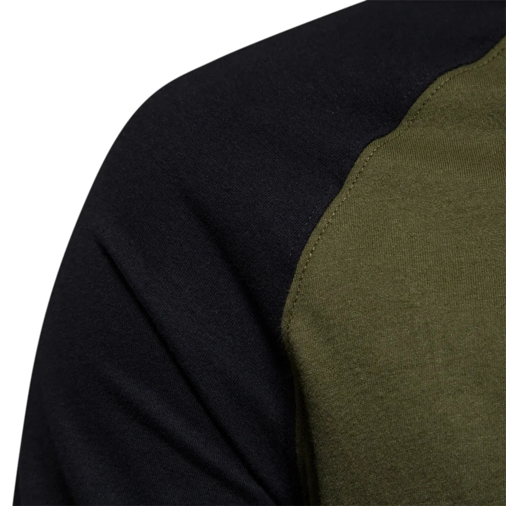 AIOPESON Men's T-shirts 100% Cotton Long Sleeve O-neck Pactwork Casual
