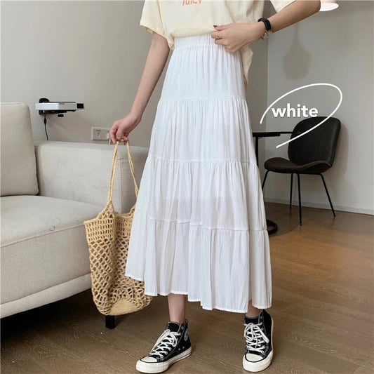 Spring Summer Women Chiffon Skirts Vintage High Waist Elastic